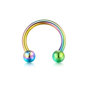 Regenbogenfarbenes Edelstahl-Hufeisen-Piercing mit glatten metallischen Kugelenden