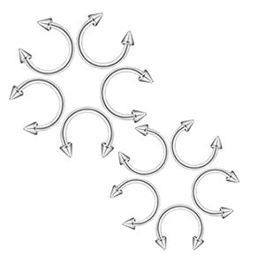 Silver stainless steel horseshoe ring with double spikes for nose and ear piercings