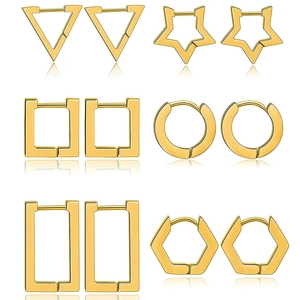 Lot de 6 paires de boucles d'oreilles géométriques en acier titane doré pour femmes