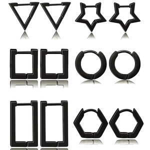 Ensemble de boucles d'oreilles géométriques en acier titane noir mat en six formes variées