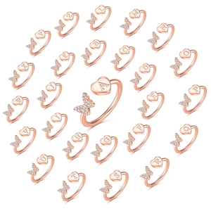 Anello Regolabile Aperto in Rame Zirconia Oro Rosa Farfalla Cuore Lettera Iniziale Per Donna Gioielli di Moda Personalizzati Regalo