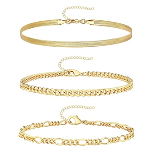 Driedelige set gouden geometrische metalen kettingen met slang, gourmet en Figaro-stijl