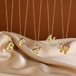 Minimalist 3D Balloon Alphabet Pendant Necklace Gold Plated Copper Puffy Initial Letter Jewelry For Women Daily Wear Gift