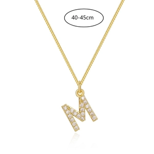 Gold 14k plated box chain necklace featuring a sparkling crystal pave letter M pendant