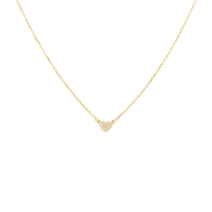 Detail shot of a gold heart-shaped pendant necklace with sparkling pavé cubic zirconia