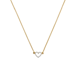 Elegant gold heart pendant necklace with white zircon stones on a minimalist thin chain