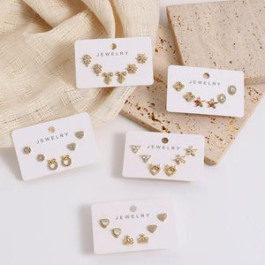 16K Gold Plated Copper Stud Earrings Collection For Women Dainty Zirconia Heart Flower Bow Crown Earrings Jewelry Accessory