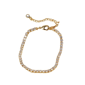 Elegant gold tennis bracelet featuring square-cut zircons and adjustable lobster clasp