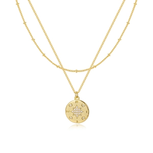 Collana a doppio strato dorata con pendente a stella bussola e cristalli lucenti