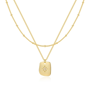 Collana a doppio strato in oro 18K con ciondolo a stella e catena a microsfere
