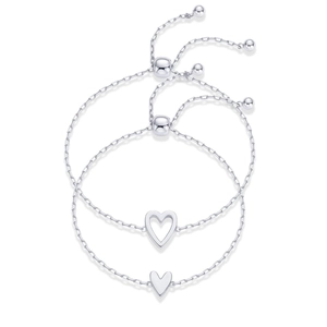 Set di bracciali minimalisti in argento con ciondoli a cuore cavo e pieno per coppia