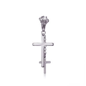 Boucles d'oreilles punk argentées avec griffe de crâne, double croix et chaînes à glands
