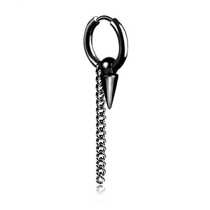Pendiente punk negro de acero inoxidable con cadena colgante y dije de punta cónica