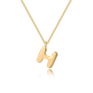Polierte goldene Puffy-H-Buchstaben-Halskette mit einer zarten feinen Gliederkette