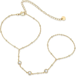Minimalistische gouden vinger armband met zirkoonstenen en parelketting in strandstijl