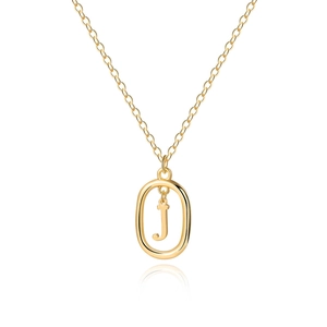 Minimalist 18K gold plated alloy necklace featuring a dangling letter j oval pendant