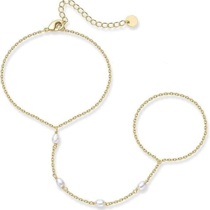 Minimalistische gouden slave-armband met witte parels voor een zomerse strandlook