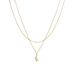 Minimalist double layer gold necklace with a freshwater baroque pearl pendant