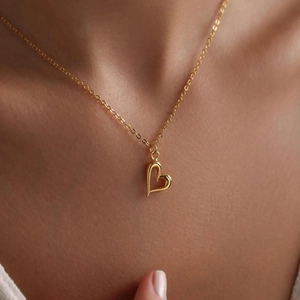 Double layered gold heart pendant necklace for women with elegant hollow heart design