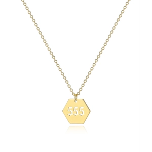 Gold angel number 555 hexagon pendant necklace on a minimalist link chain