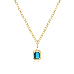 Goldene Büroklammer-Halskette mit rechteckigem blauem Edelsteinanhänger für Damen