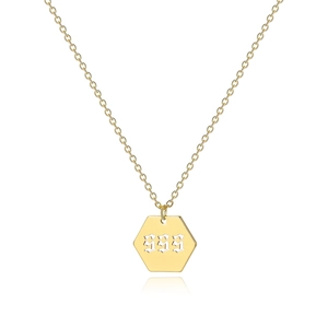 Gold-finish angel number 555 necklace with a hexagonal pendant on a fine link chain