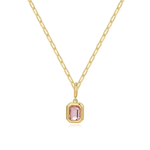 Damenhalskette mit rosa rechteckigem Edelstein und goldener Büroklammernkette
