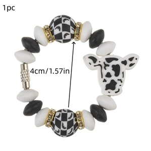 Pulsera llavero de cuentas DIY con dije de vaca, patrones de murciélago y pedrería
