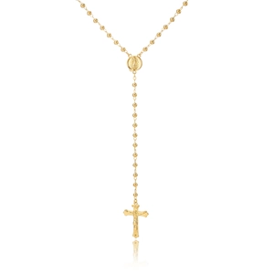 18K Gold Plated Copper Rosary Necklace Virgin Mary Medal Crucifix Cross Pendant Bead Chain Religious Jewelry For Women