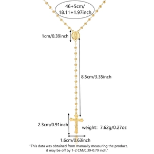 Detailed dimensions of the 18K gold virgin mary and crucifix rosary necklace