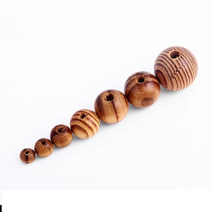 Natural pine wood beads with striped texture for DIY jewelry and crafts in 7 sizes