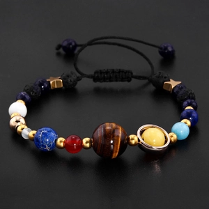 Solar System Eight Planets Bracelet with natural stones and adjustable braided cord