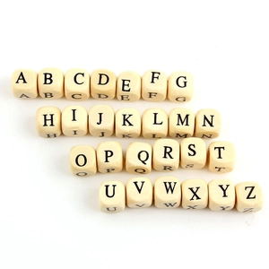 Handmade Wooden Alphabet Beads 10mm Square Natural Wood Letter Beads For Jewelry Making Early Education DIY Craft Supplies