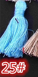 Macro detail of sky blue silk tassel with color code 25 for DIY jewelry accessories