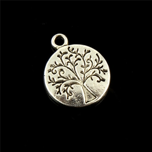 Colgante redondo de plata vintage con grabado del Árbol de la Vida para joyería DIY