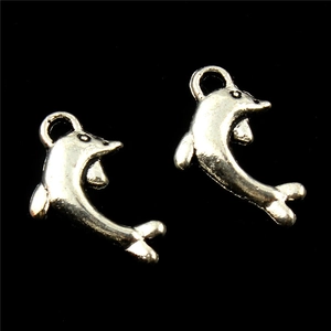 Silver dolphin alloy pendant necklace charms with jumping pose on black background