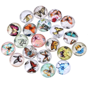 Assorted round glass cabochons with colorful butterfly patterns for DIY jewelry making