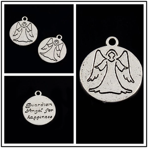 Vintage-Silber-Engel-Anhänger mit Gravur für DIY-Schmuck, Halsketten und Armbänder