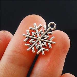 Silver snowflake pendant charm with vintage texture for DIY jewelry making
