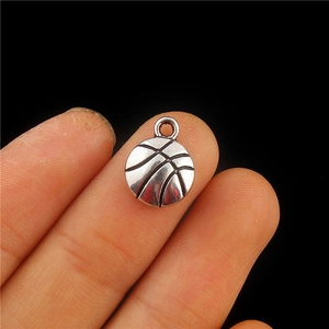 Vintage basketball alloy pendant in antique silver finish for DIY necklace jewelry making