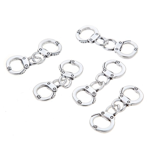 Five pieces of silver alloy handcuffs shaped connectors for DIY jewelry making