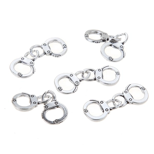 Five pairs of vintage silver alloy handcuff charms for DIY jewelry and crafts making