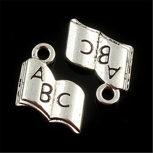 Macro di ciondoli a forma di libro in argento con incisione ABC per gioielli fai-da-te