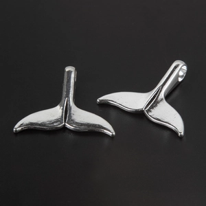 Minimalist silver whale tail alloy charms with detailed texture for DIY jewelry making