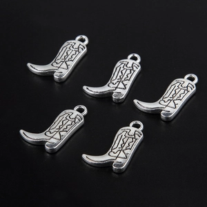 Set of five silver vintage cowboy boot pendants for DIY necklace and bracelet jewelry making