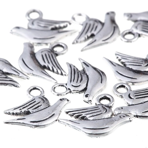 Pendentifs oiseaux en argent antique pour bijoux DIY avec textures de plumes
