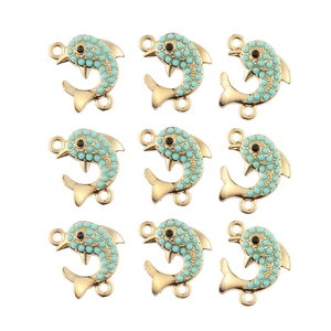 Set of 9 gold dolphin pendants with blue beads for DIY jewelry making and bracelets