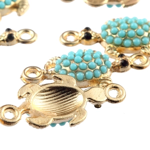 Golden turtle jewelry connector with blue beads for DIY bracelet and necklace craft