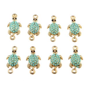 Alloy Sea Turtle Connector Charms With Turquoise Look Beads Gold Plated Animal Pendants For DIY Bracelet Necklace Making