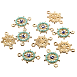 Goldene Steuerrad-Verbinder mit Türkisperlen und Evil Eye für DIY-Schmuckherstellung